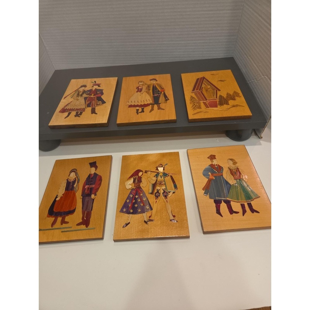 Vintage Polish Folk Art Wooden Wall Plaques Set Handmade In Poland Regional...